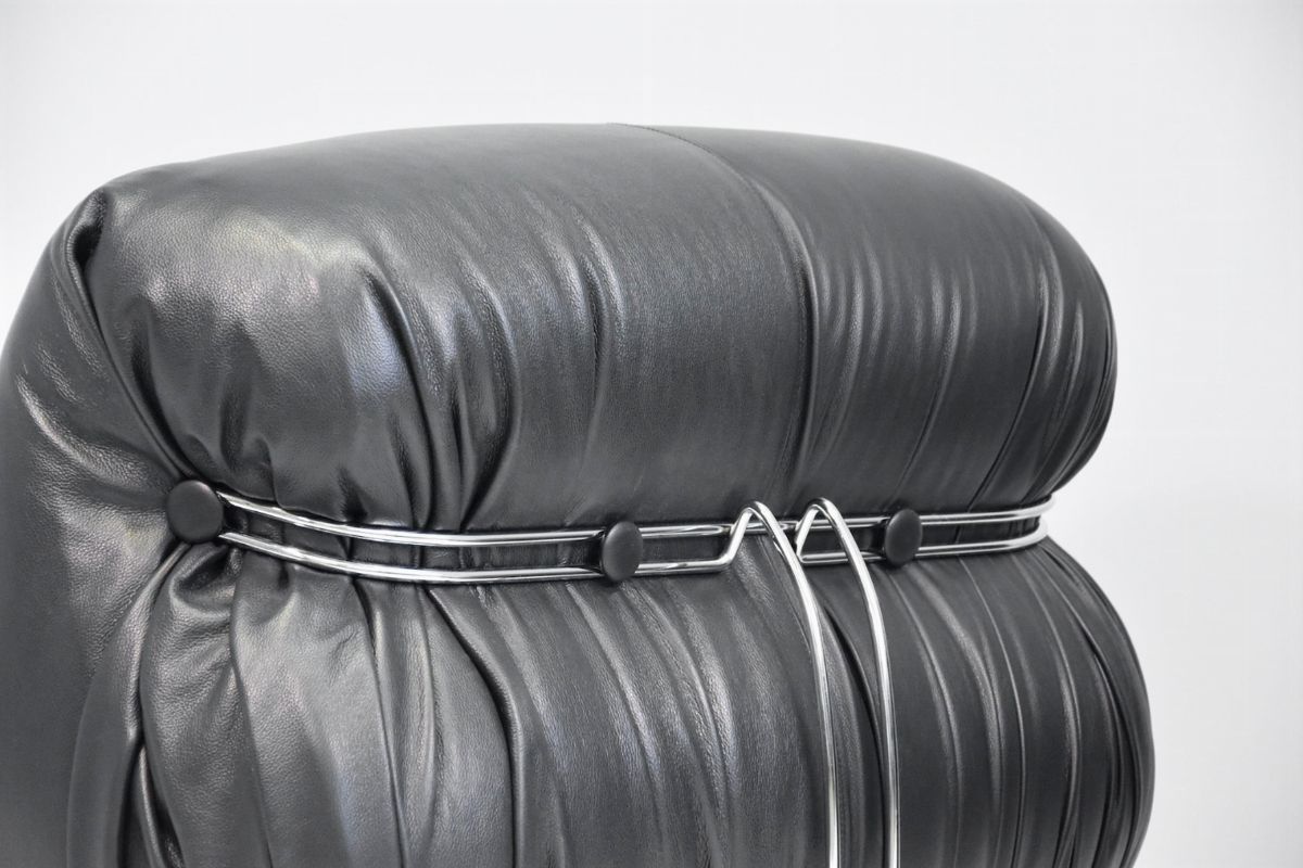 Pair Of Black Leather Soriana Cassina Armchairs