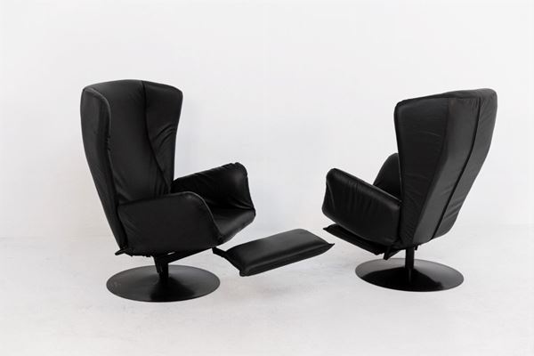  Pair of Black Leather Armchairs