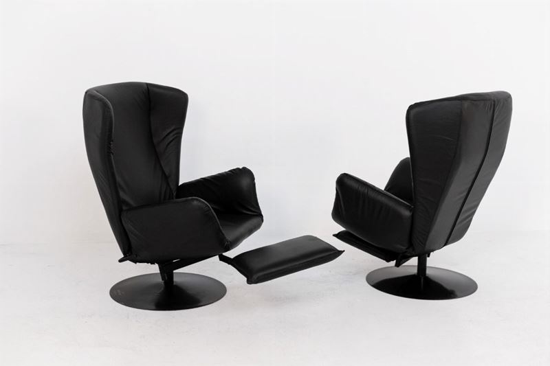 Pair of Black Leather Armchairs