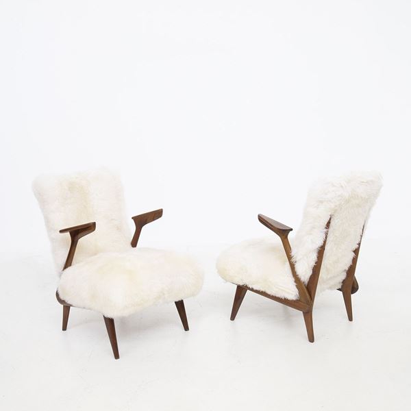 Giuseppe Scapinelli - Pair of Italian Fur Armchairs Attributed to Giuseppe Scapinelli