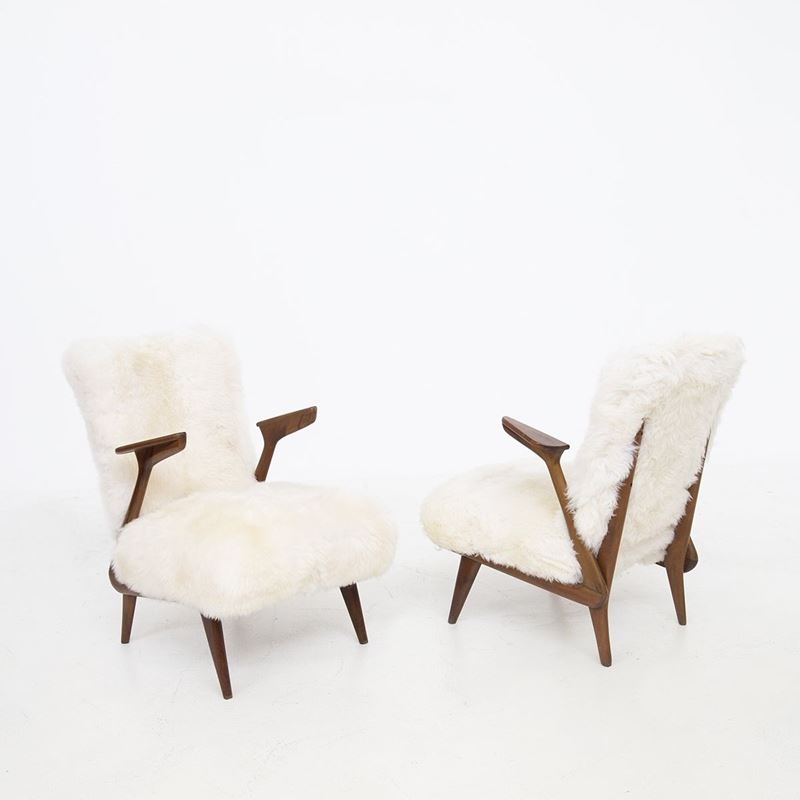 Pair of Italian Fur Armchairs Attributed to Giuseppe Scapinelli