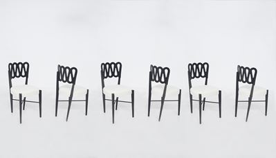 Set di sei sedie Montina in legno e boucle