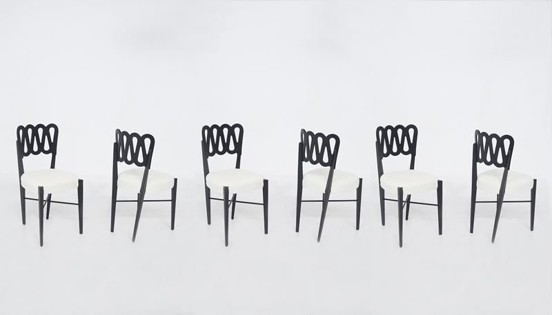 Gio Ponti - Set di sei sedie Montina in legno e boucle