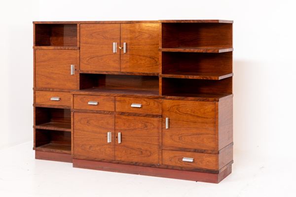 Manifattura Italiana - Rationalist Italian Wood and Steel Living Room Wardrobe