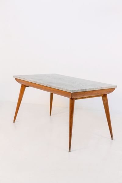 Tavolo Italiano in Legno Vintage con Piano in Marmo
