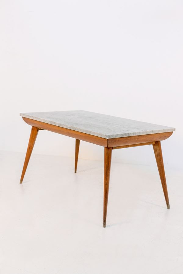 Manifattura Italiana - Tavolo italiano in legno vintage con piano in marmo
