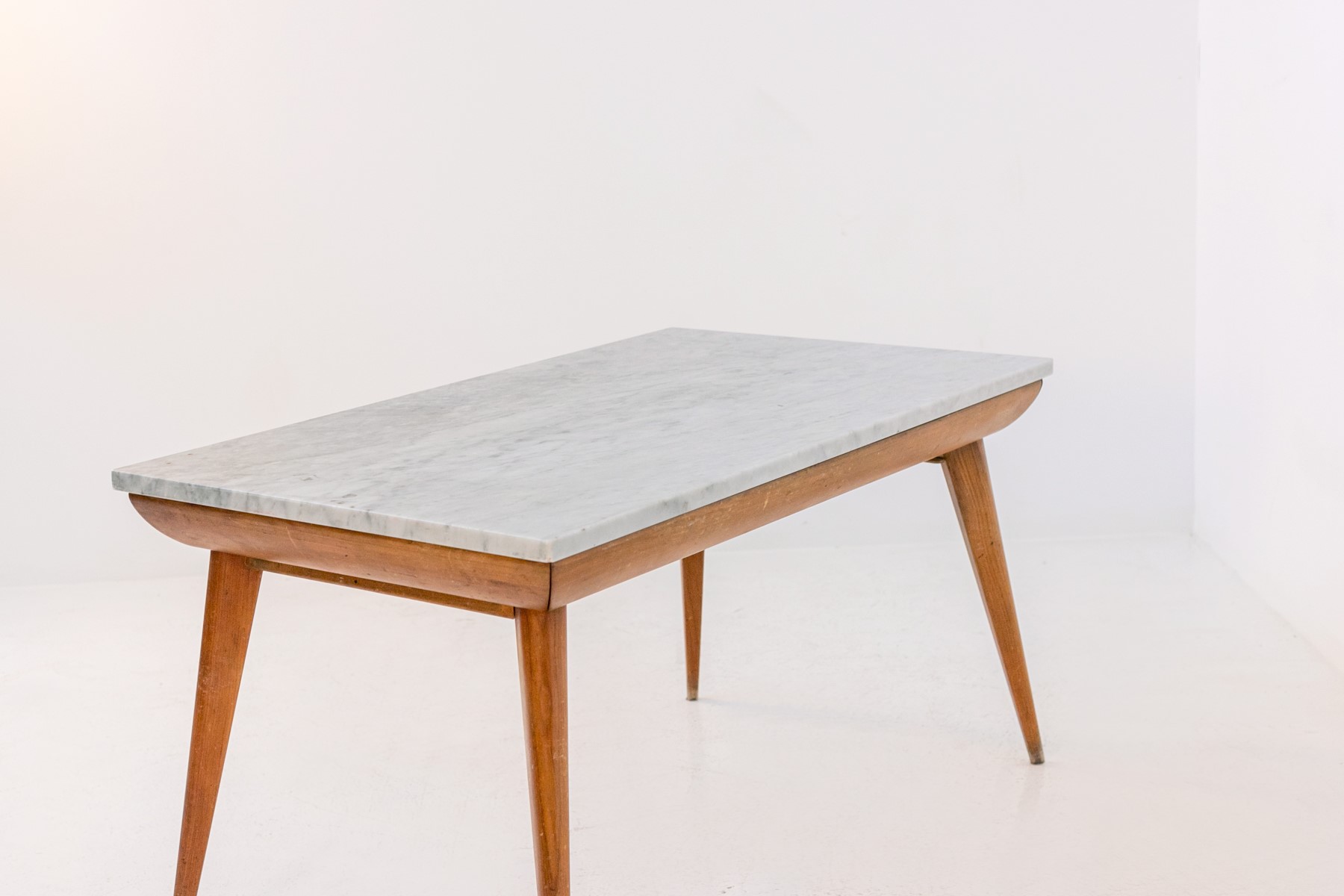 Tavolo Italiano in Legno Vintage con Piano in Marmo
