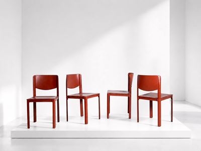 Set di quattro sedie “Sistina” in pelle bordeaux-rosso