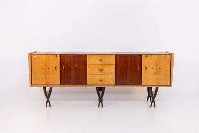 Credenza Italiana in Legno e Ottone (attr.)