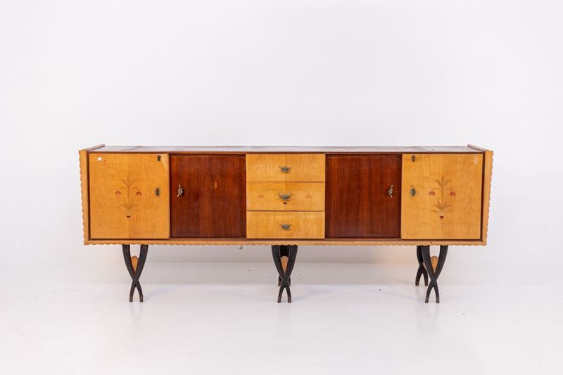 Credenza Italiana in Legno e Ottone (attr.)