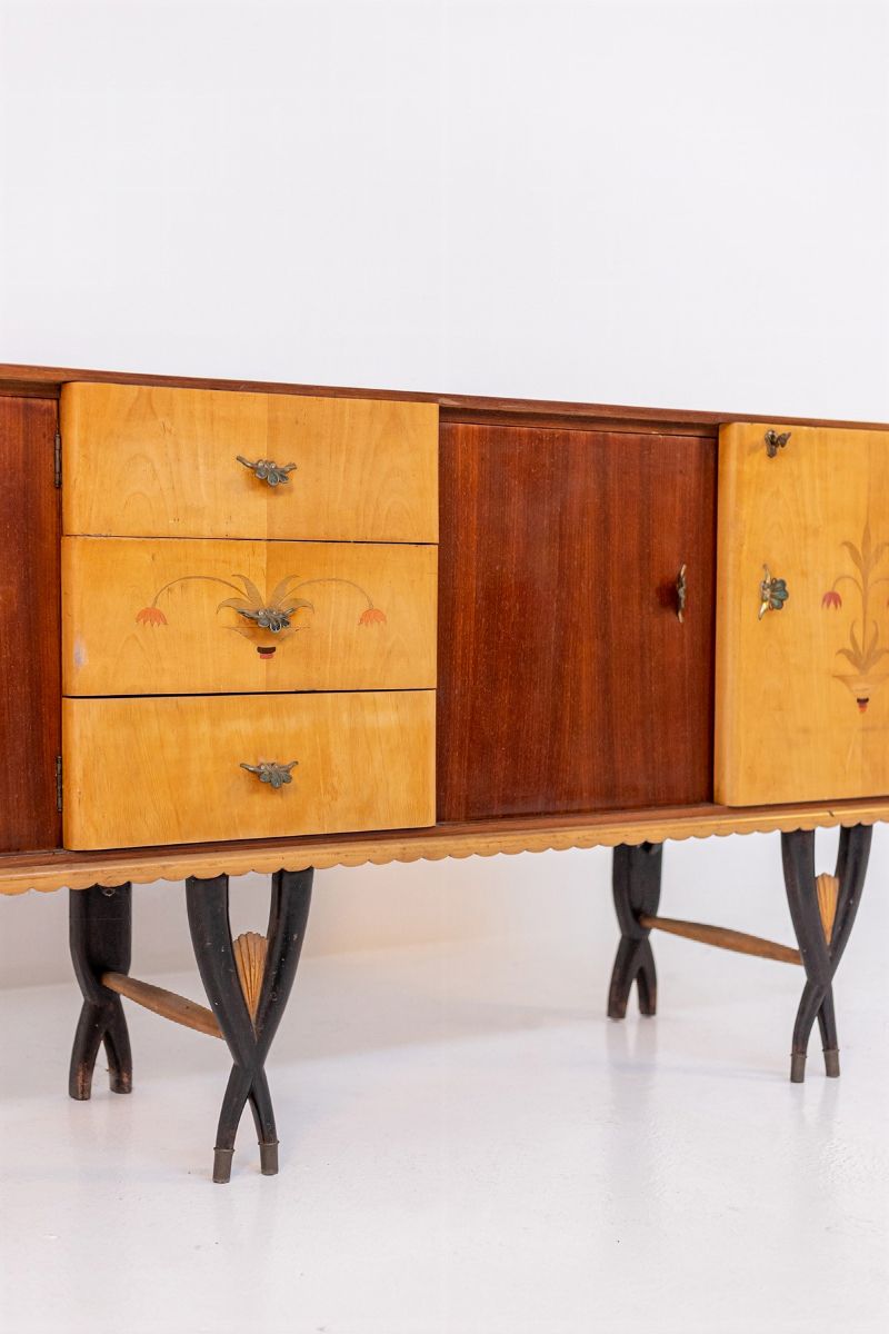 Credenza Italiana in Legno e Ottone (attr.)