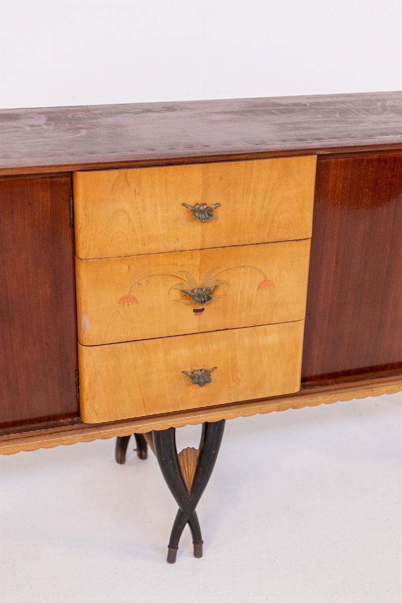 Credenza Italiana in Legno e Ottone (attr.)