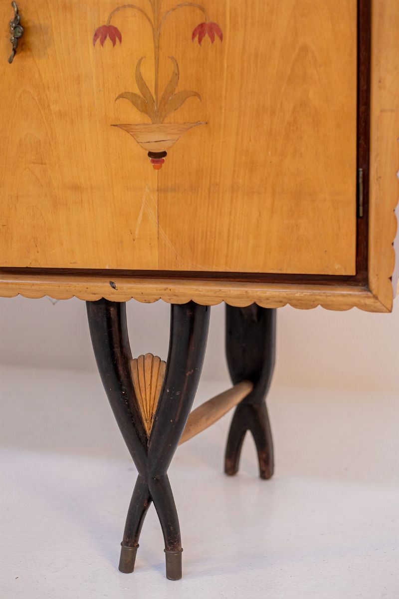 Credenza Italiana in Legno e Ottone (attr.)