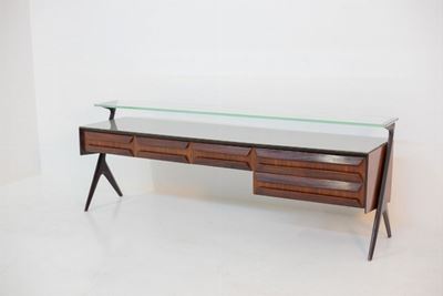 Credenza Italiana D'epoca in Legno e Vetro