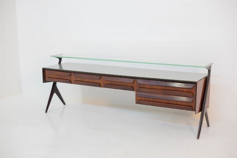Credenza Italiana D'epoca in Legno e Vetro