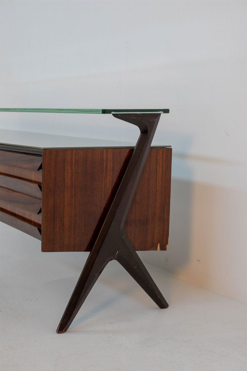 Credenza Italiana D'epoca in Legno e Vetro