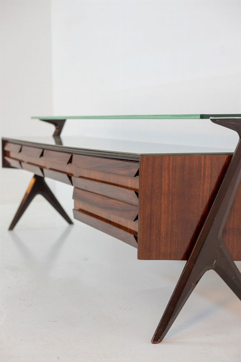 Credenza Italiana D'epoca in Legno e Vetro