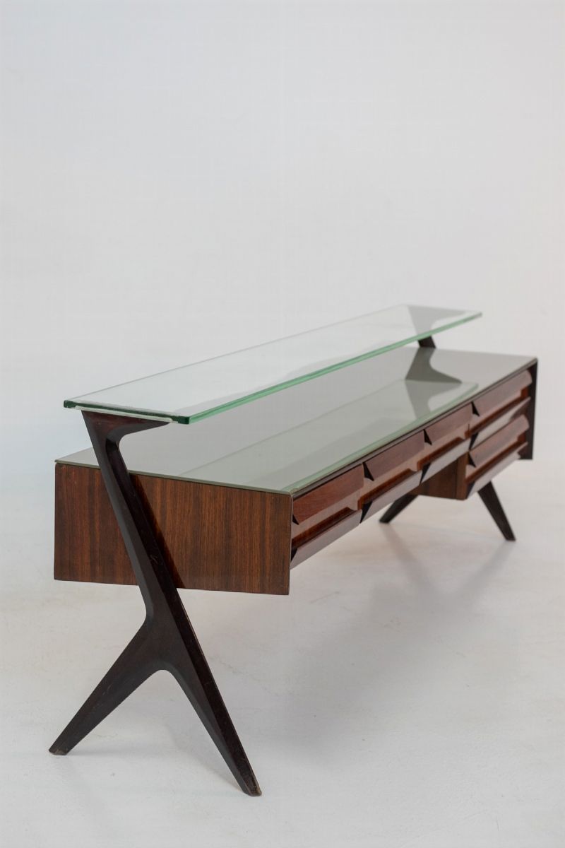 Credenza Italiana D'epoca in Legno e Vetro