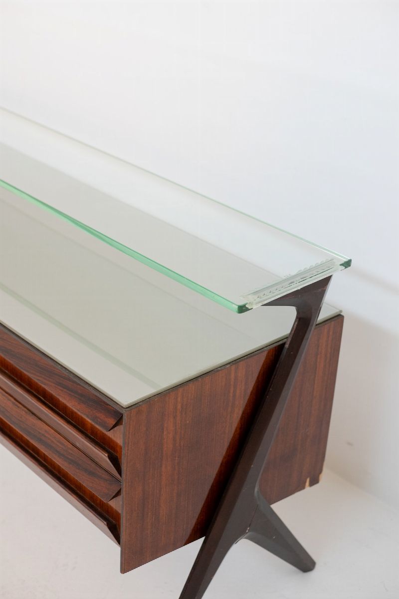 Credenza Italiana D'epoca in Legno e Vetro