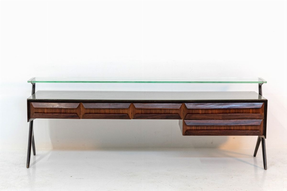 Credenza Italiana D'epoca in Legno e Vetro