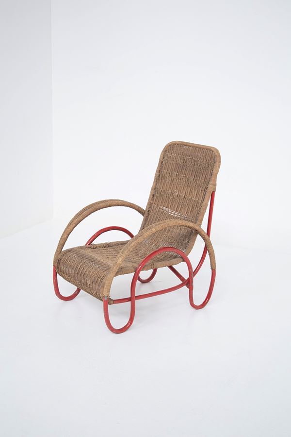 Erich Dieckmann - Poltrona in tubolare rosso Bauhaus attr.