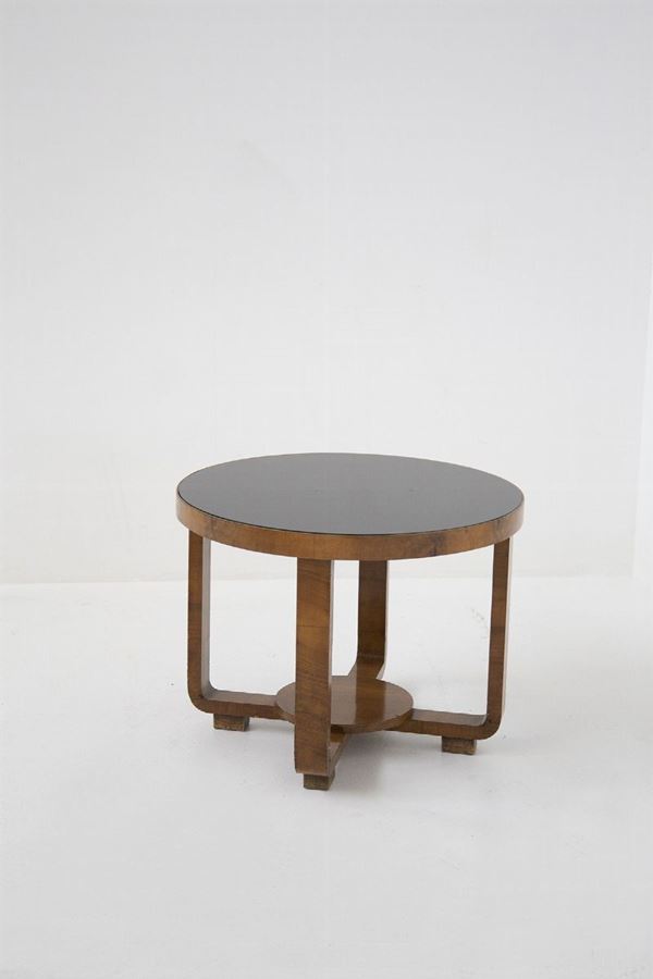 Osvaldo Borsani - Tavolino vintage Art Déco in radica di noce e vetro opalino (Attr.)