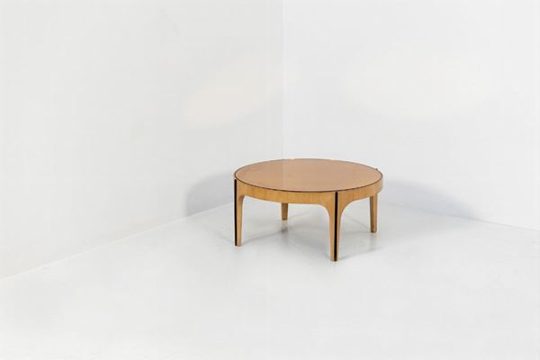 Tavolino Fontana Arte (Attr.) in legno d'acero e vetro specchiato