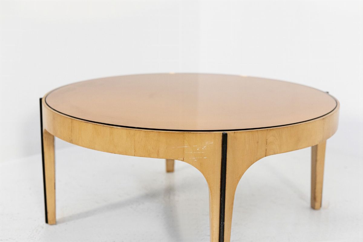 Tavolino Fontana Arte (attr.) in Legno D'acero e Vetro Specchiato