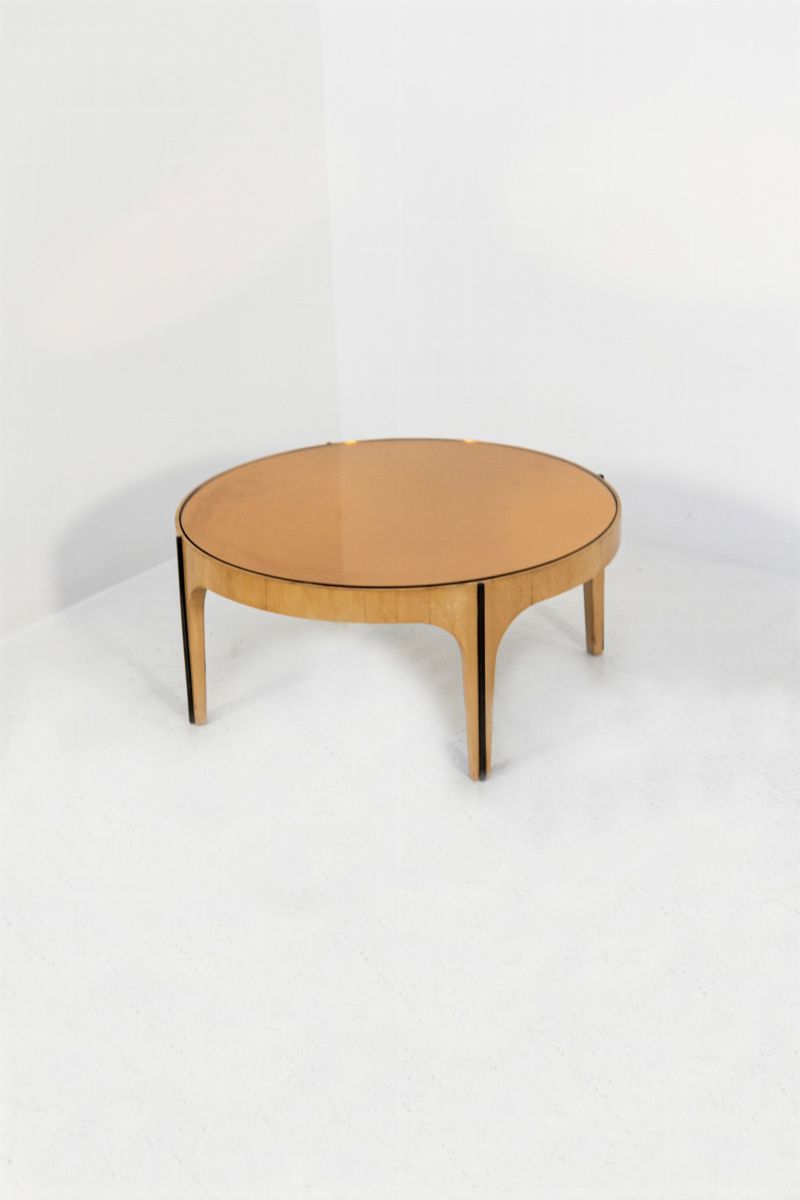 Tavolino Fontana Arte (attr.) in Legno D'acero e Vetro Specchiato