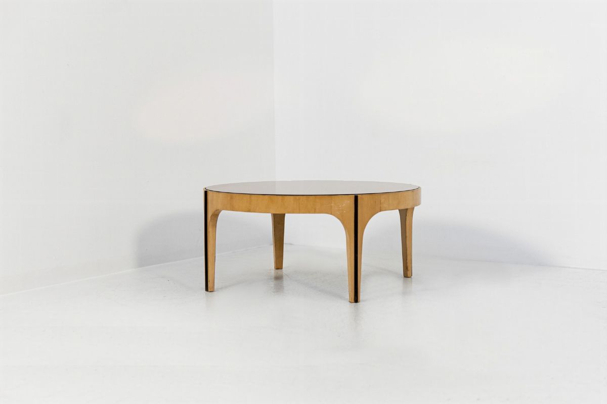 Tavolino Fontana Arte (attr.) in Legno D'acero e Vetro Specchiato