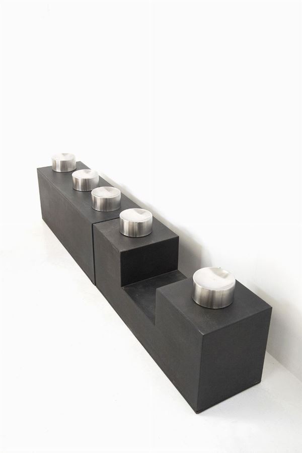 Luigi Caccia Dominioni - Set di 5 Posaceneri in Acciaio per Artemide, Etichetta Originale