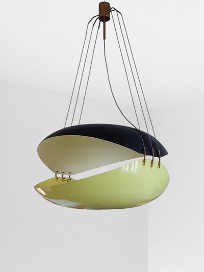 Lampadario Balena, 1957, ottone, alluminio e perspex
