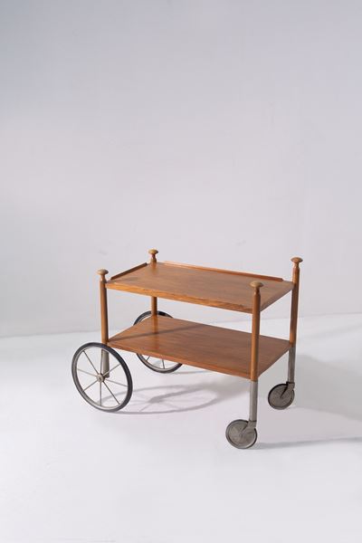 Carrello da bar in legno e metallo, anni '50