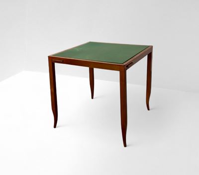 Tavolo da gioco in legno di noce con piano in feltro verde