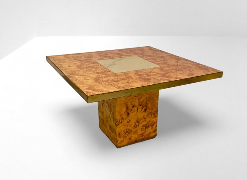 Willy Rizzo - Tavolo da pranzo in legno e radica con elementi in ottone