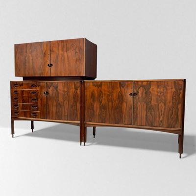 Sideboard con cassettiera e modulo bar, legno, produzione Sormani, Anni '60