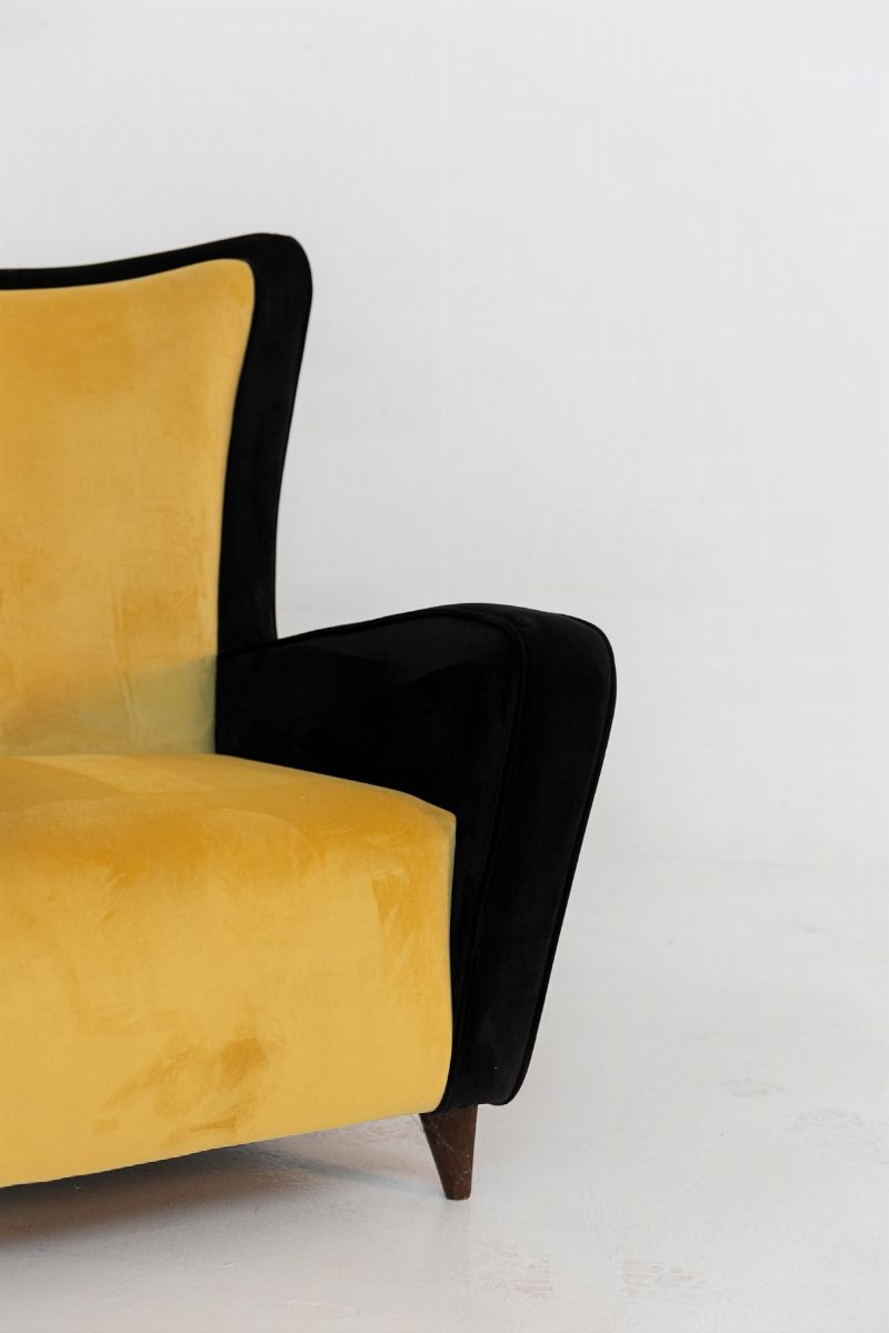 Pair of Italian Armchairs Attributed to Ico Parisi in Black and Yellow Velvet