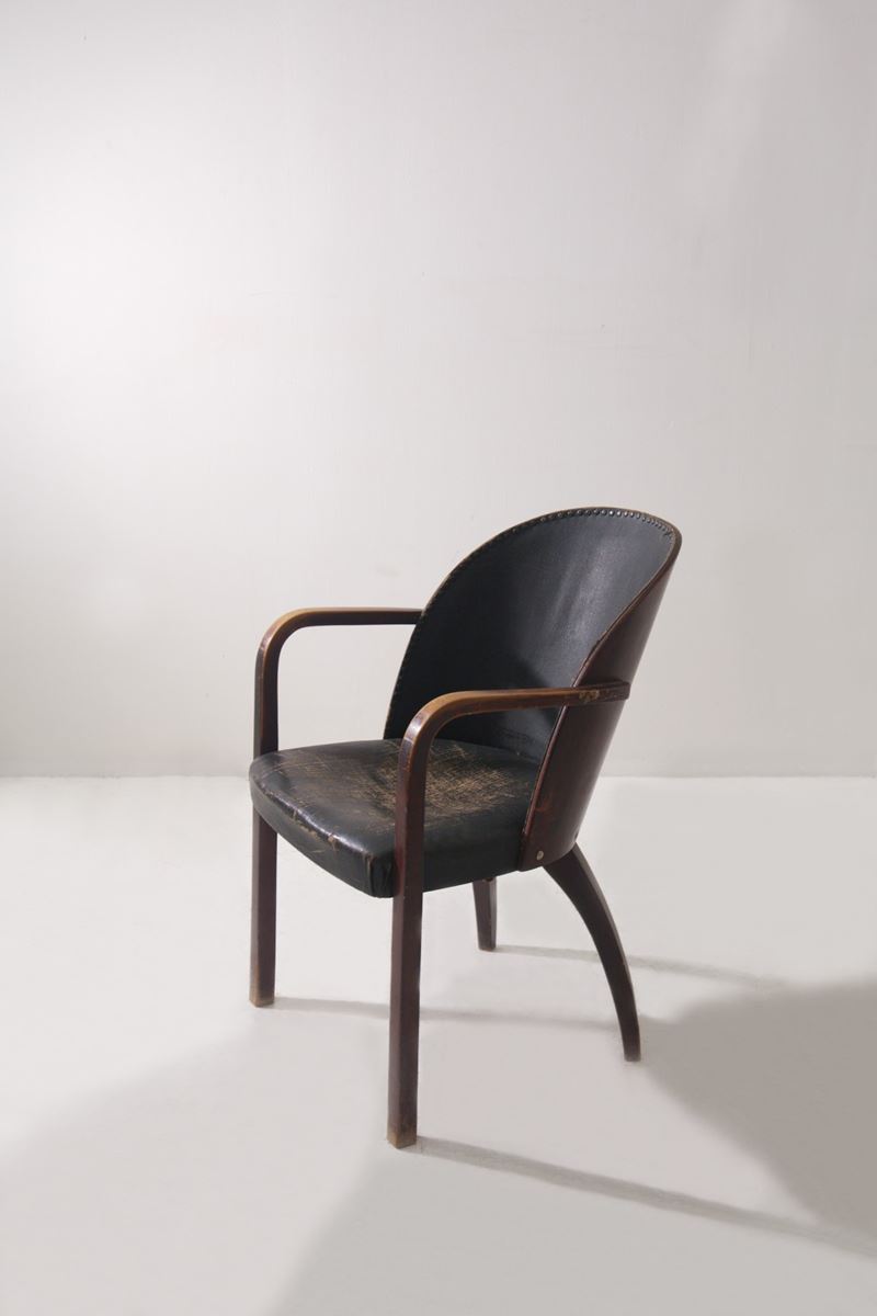 Michael Thonet - Rara poltroncina in legno e pelle