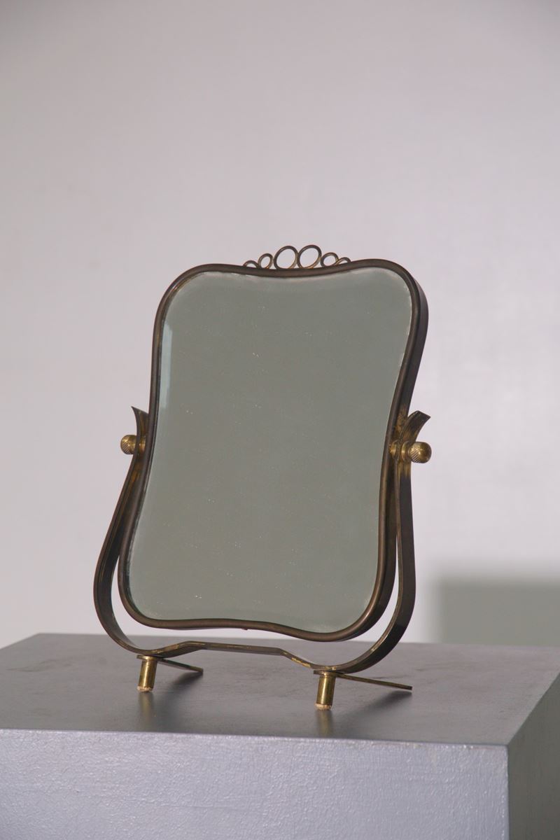 Gio Ponti - Specchio da tavolo attribuito a Fontana Arte, ottone e vetro, anni '40