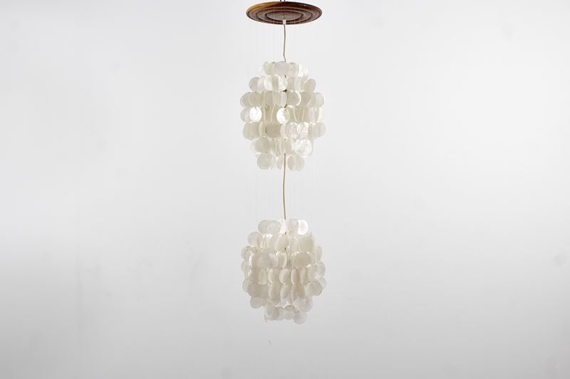 Verner Panton - Lampada a sospensione in madreperla, legno e metallo