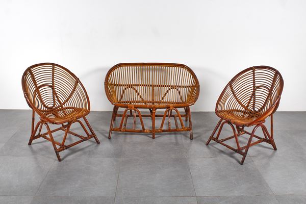 Manifattura danese - Divano e coppia di poltrone