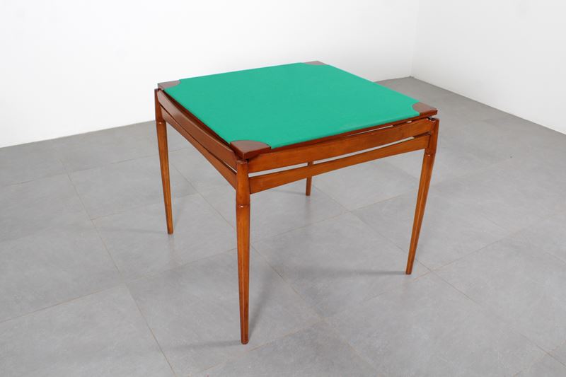 Gio Ponti - Tavolo da gioco modello 'Club', legno esotico e tessuto