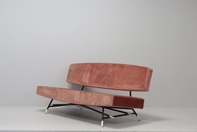 Divano 'Model 865', velluto e acciaio, anni '50