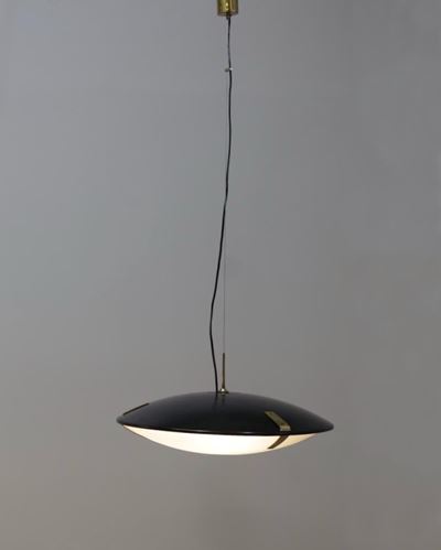 Lampada a sospensione Stilnovo modello 1140, alluminio, ottone e vetro