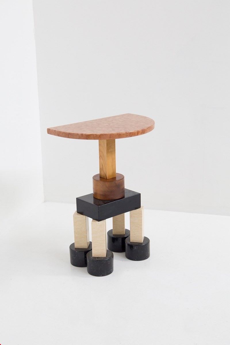 Ettore Sottsass - Console Modello Demistella in marmo, legno e travertino
