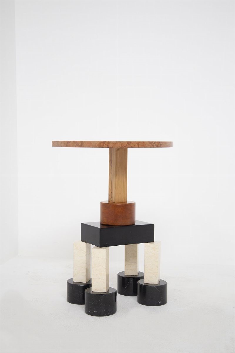 Ettore Sottsass - Console Modello Demistella in marmo, legno e travertino