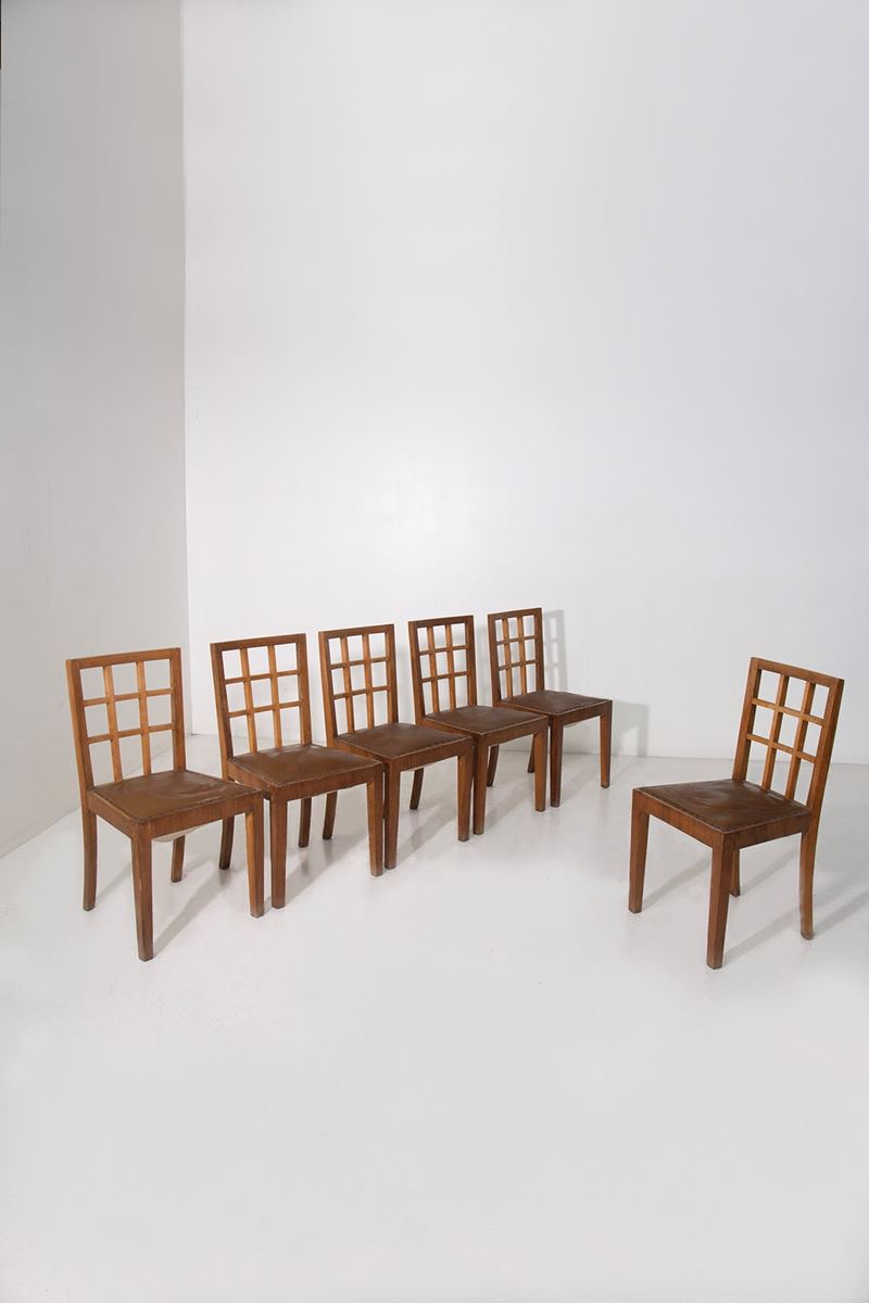 Gio Ponti - Set di sei sedie in legno e pelle