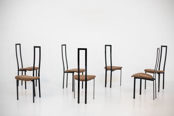 Maurizio Cattelan - Set of 6 Postmodern Black Metal and Velluto Dining Chairs by Cattelan Italia