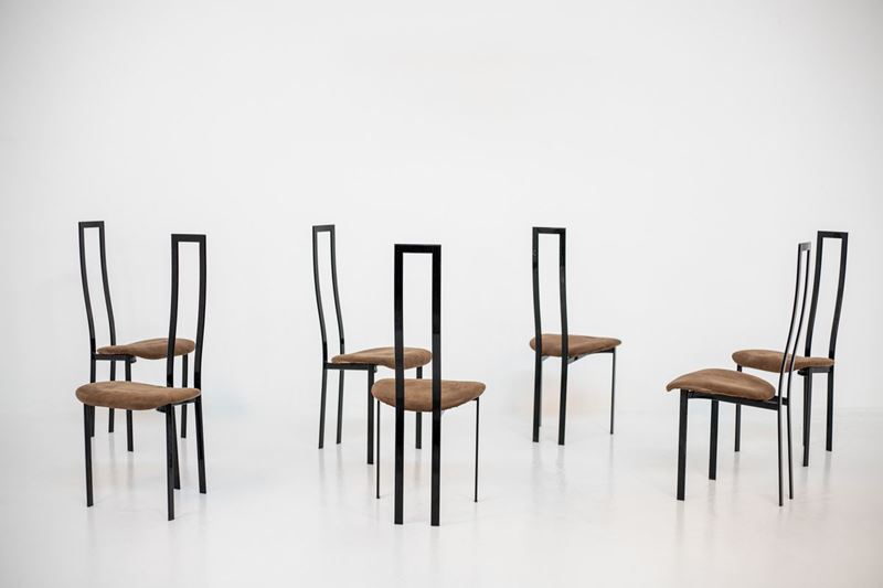 Set of 6 Postmodern Black Metal and Velluto Dining Chairs by Cattelan Italia