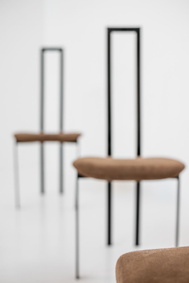 Set of 6 Postmodern Black Metal and Velluto Dining Chairs by Cattelan Italia
